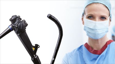 A picture of an Endoscope next to an picture of a surgeon